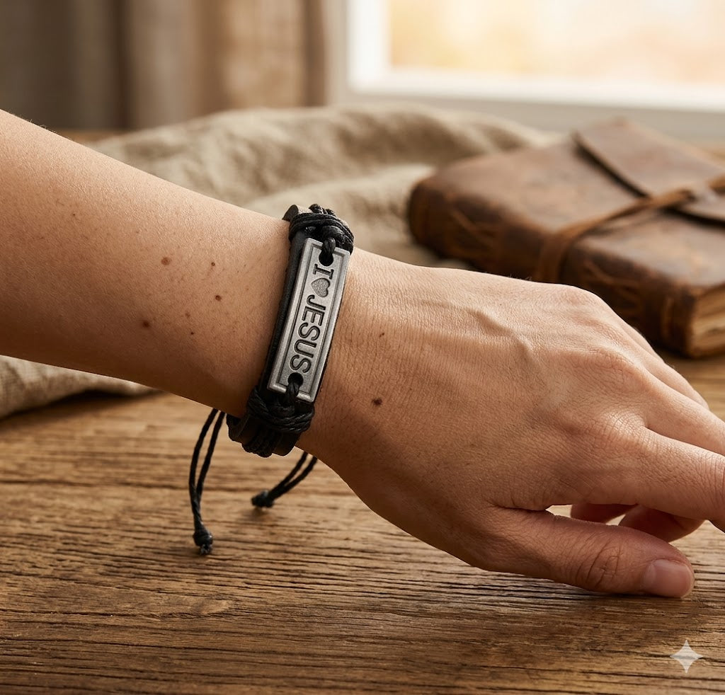 Christian Leather Faith Bracelet – Adjustable Religious Bracelet for Men & Women