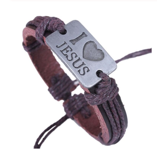 Bracelet with 'I ❤️ JESUS' tag on a white background