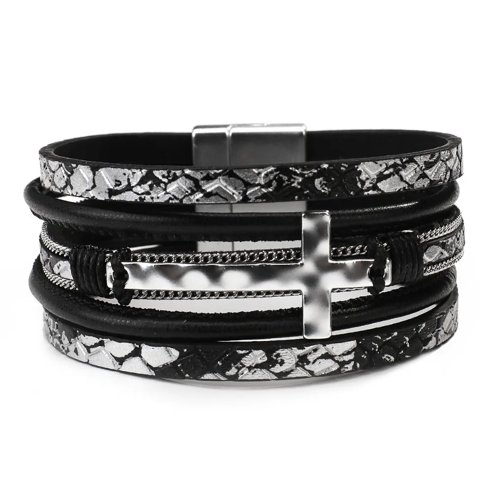 Vintage Cross Leather Wrap Bracelet – Multilayer Braided Christian Jewelry For Women
