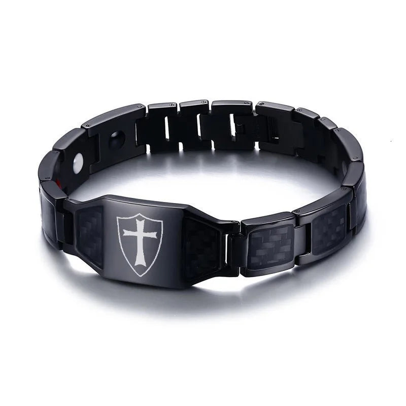 Men’s Carbon Fiber Cross Magnetic Bracelet – Luxury Waterproof Health Energy Jewelry