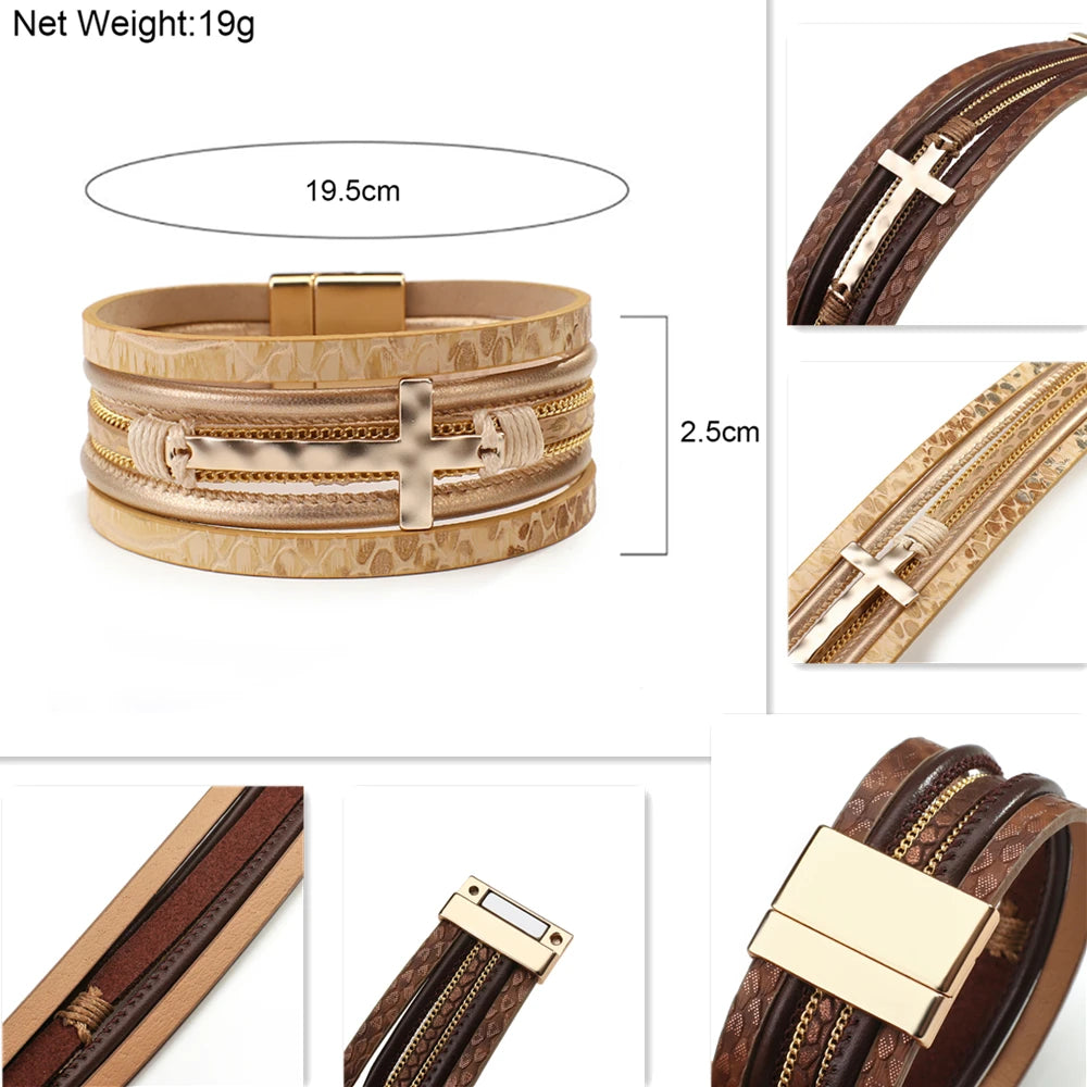Vintage Cross Leather Wrap Bracelet – Multilayer Braided Christian Jewelry For Women