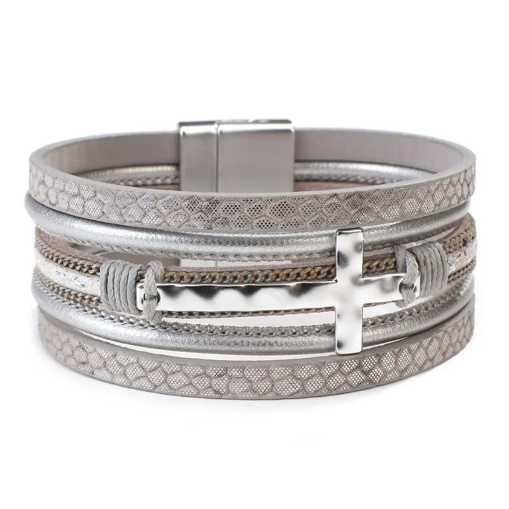 Vintage Cross Leather Wrap Bracelet – Multilayer Braided Christian Jewelry For Women