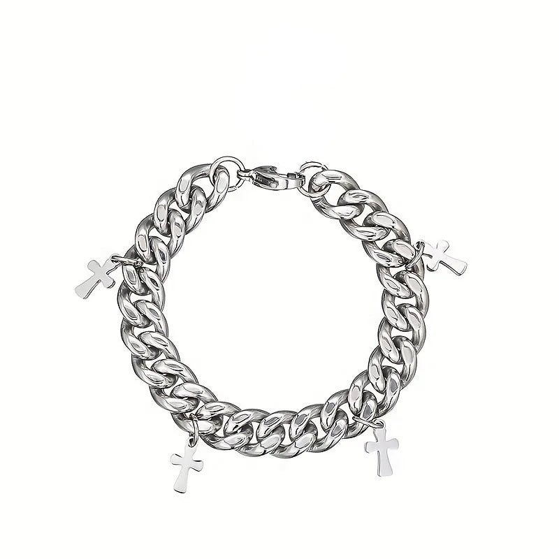 Stainless Steel Cross Chain Bracelet – Christian Faith Jewelry Gift for Christian Men