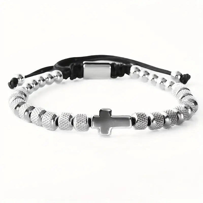 Stainless Steel Beaded Charm Bracelet – Handmade Christian Prayer Fitness Jewelry Gift