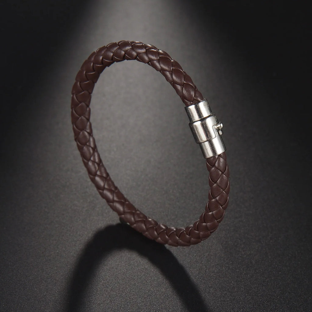 Men’s Multi Layer Leather Cross Bracelet – Braided Stainless Steel Prayer Wristband