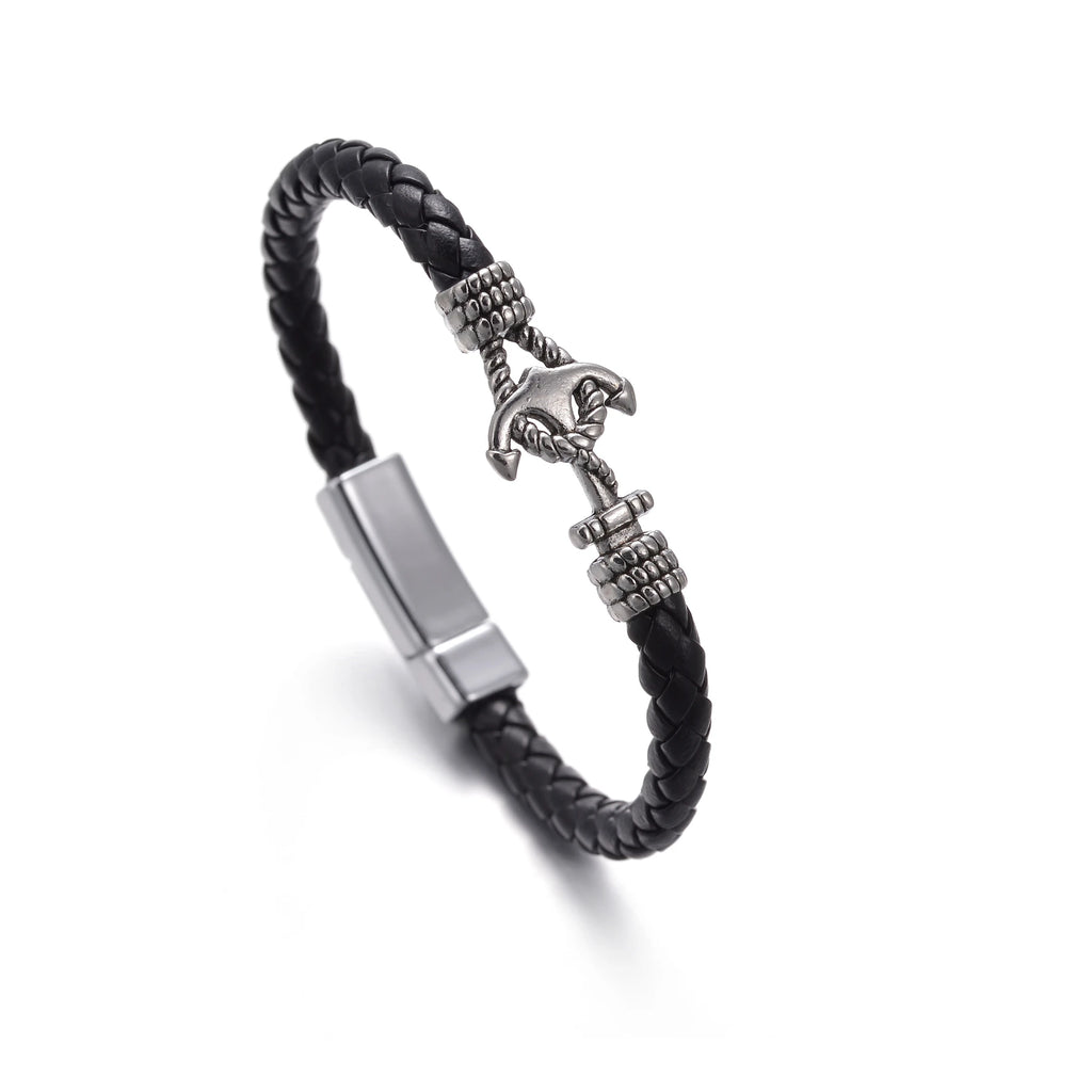 Men’s Multi Layer Leather Cross Bracelet – Braided Stainless Steel Prayer Wristband