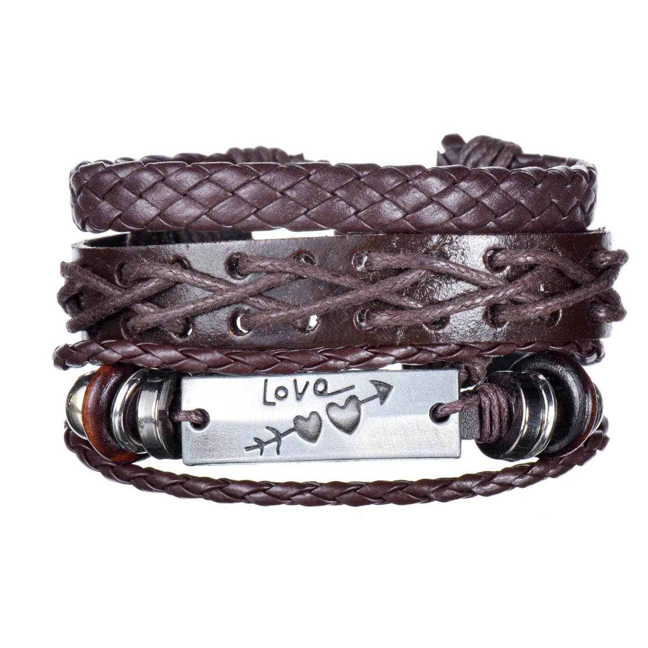 Men’s Multi Layer Leather Cross Bracelet – Braided Stainless Steel Prayer Wristband