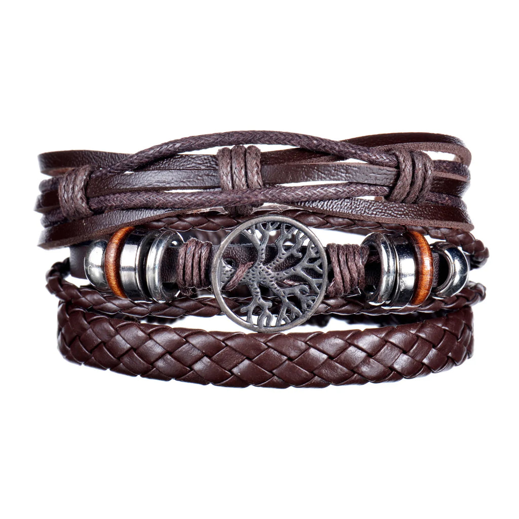 Men’s Multi Layer Leather Cross Bracelet – Braided Stainless Steel Prayer Wristband