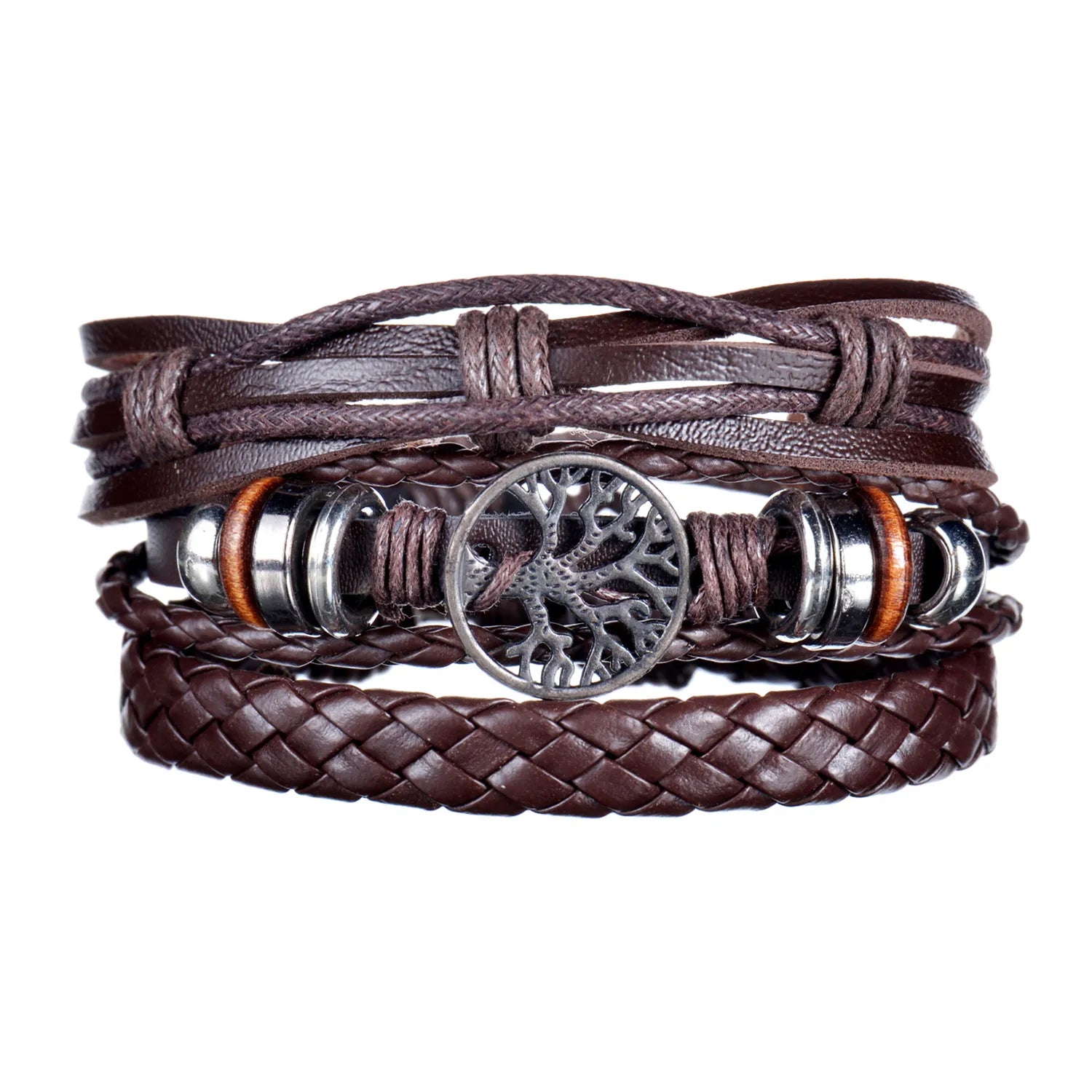 Men’s Multi Layer Leather Cross Bracelet – Braided Stainless Steel Prayer Wristband