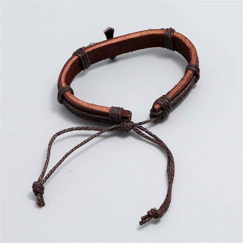 Retro Braided Leather Cross Bracelet – Adjustable Christian Faith Jewelry Gift Unisex