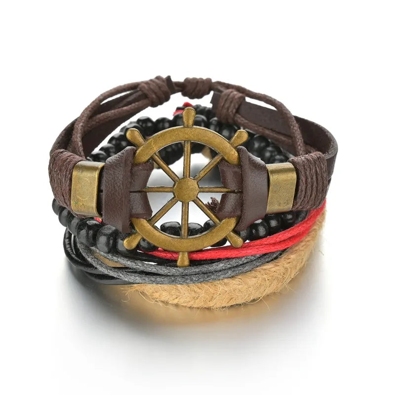 Men’s Multi Layer Leather Cross Bracelet – Braided Stainless Steel Prayer Wristband