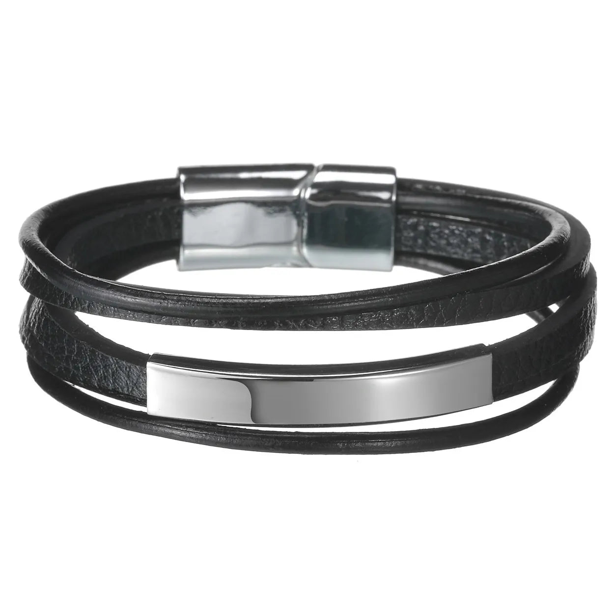 Men’s Multi Layer Leather Cross Bracelet – Braided Stainless Steel Prayer Wristband
