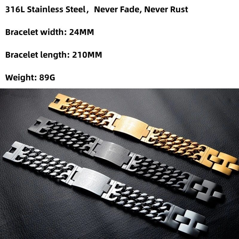 Men’s Stainless Steel Cuban Chain Cross Bracelet – Masculine Christian Hand Jewelry
