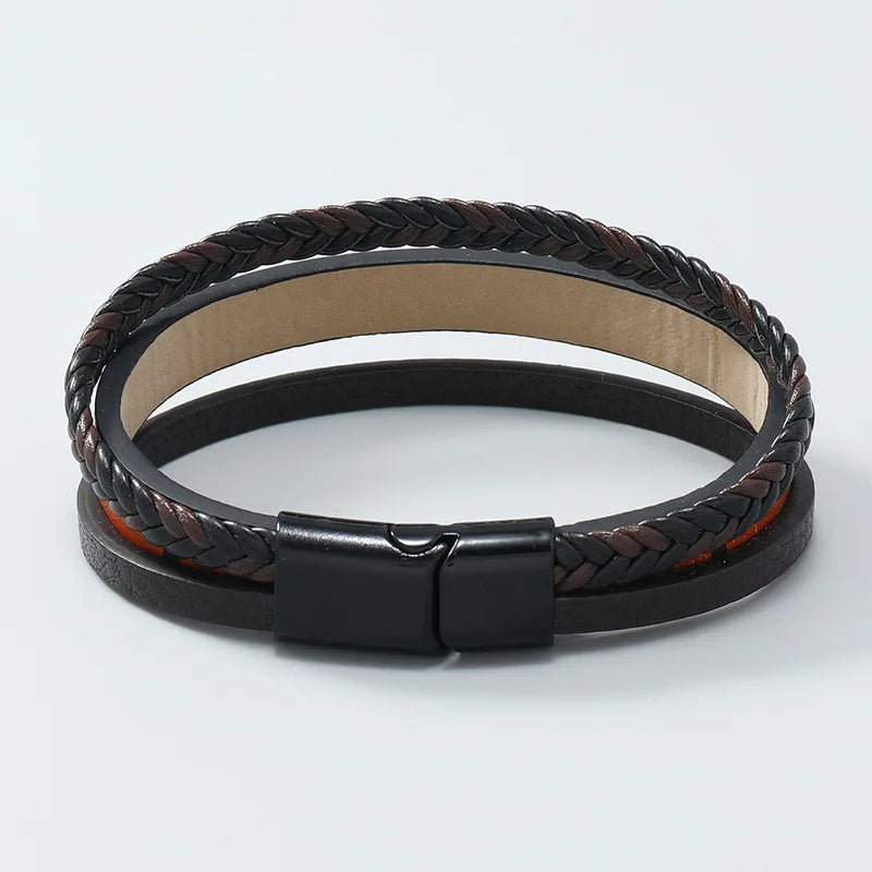 Black Leather Cross Cuff Bracelet – Unique Punk Vintage Men Wristband