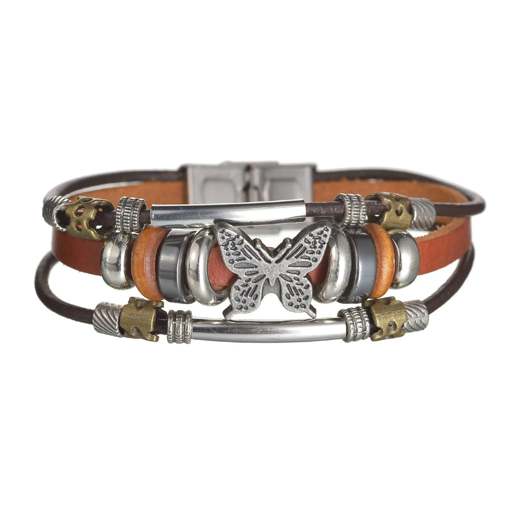 Men’s Multi Layer Leather Cross Bracelet – Braided Stainless Steel Prayer Wristband