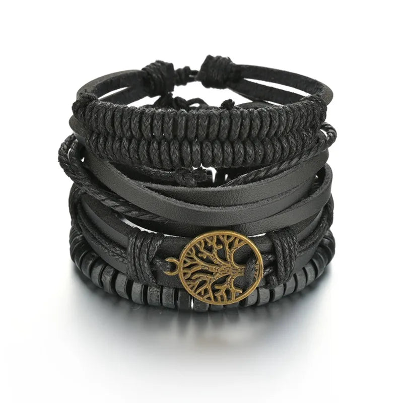 Men’s Multi Layer Leather Cross Bracelet – Braided Stainless Steel Prayer Wristband