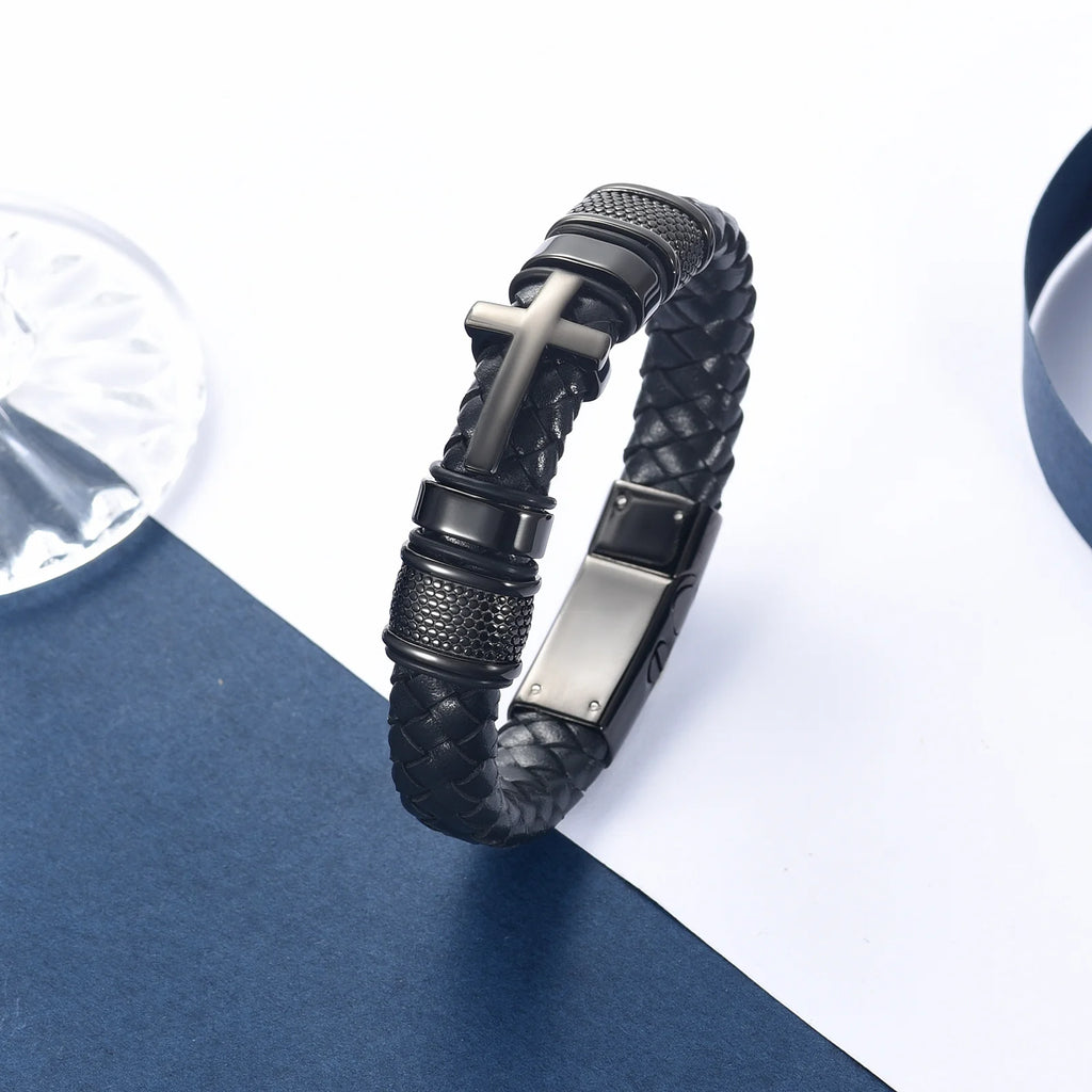 Cross Cremation Bracelet For Ashes – Braided Leather Memorial Urn Keepsake Bracelet