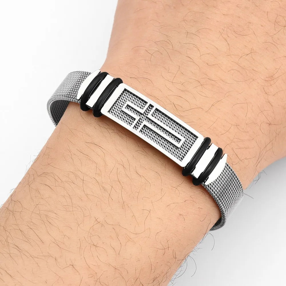 Stainless Steel Cross Cuff Bracelet – Trendy Christian Metal Religious Men Accessory