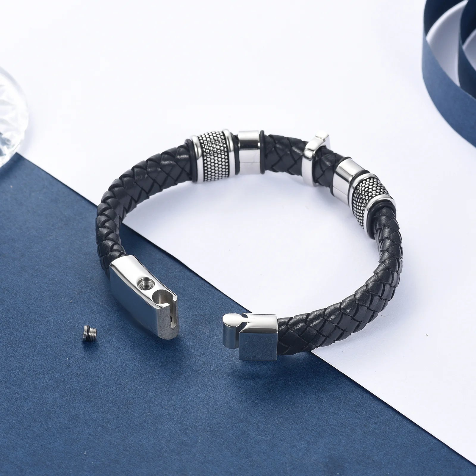 Cross Cremation Bracelet For Ashes – Braided Leather Memorial Urn Keepsake Bracelet
