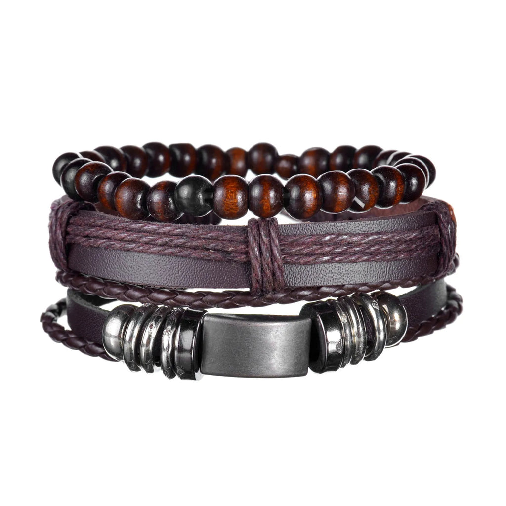Men’s Multi Layer Leather Cross Bracelet – Braided Stainless Steel Prayer Wristband
