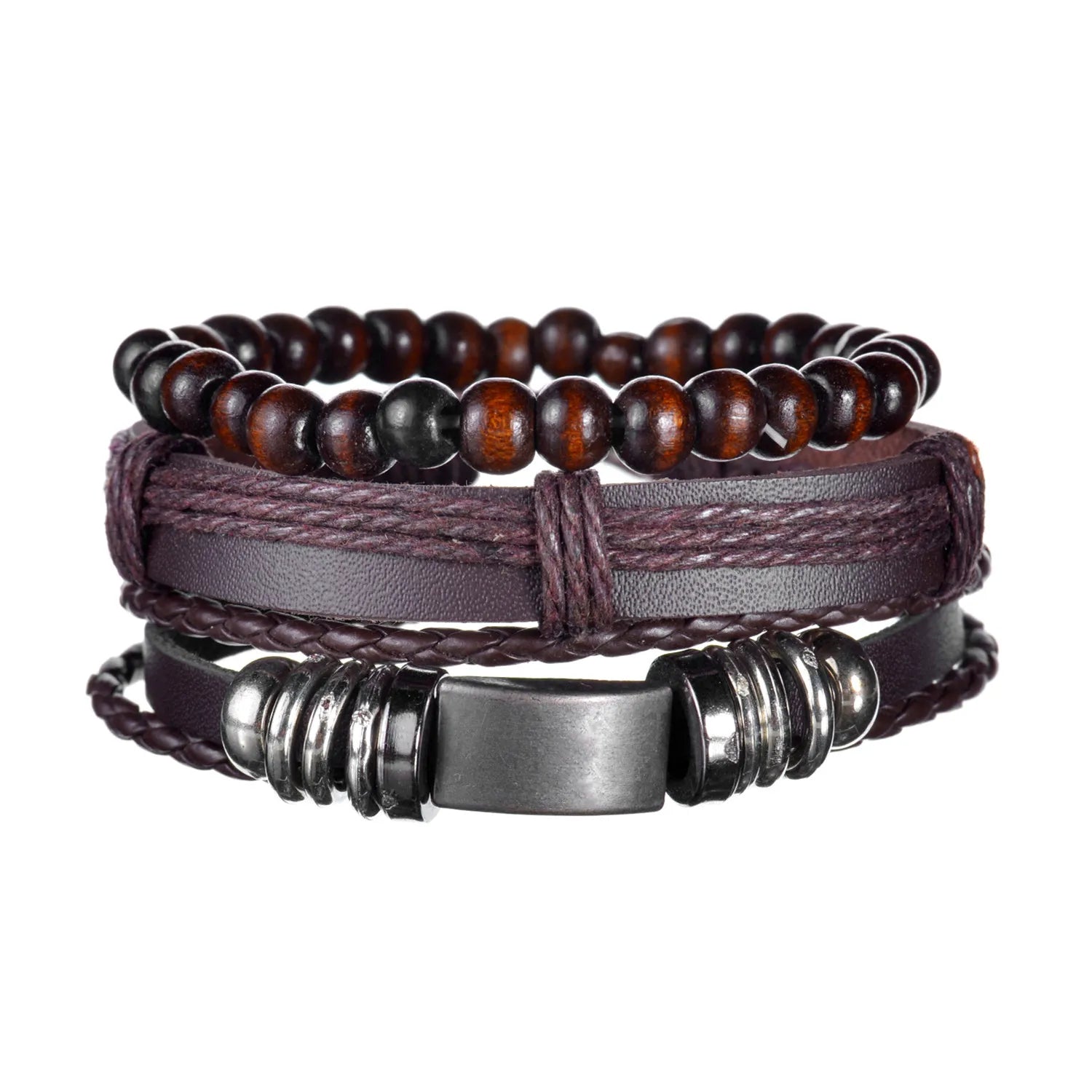 Men’s Multi Layer Leather Cross Bracelet – Braided Stainless Steel Prayer Wristband