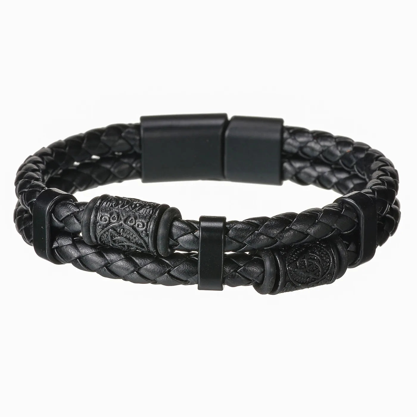 Men’s Multi Layer Leather Cross Bracelet – Braided Stainless Steel Prayer Wristband