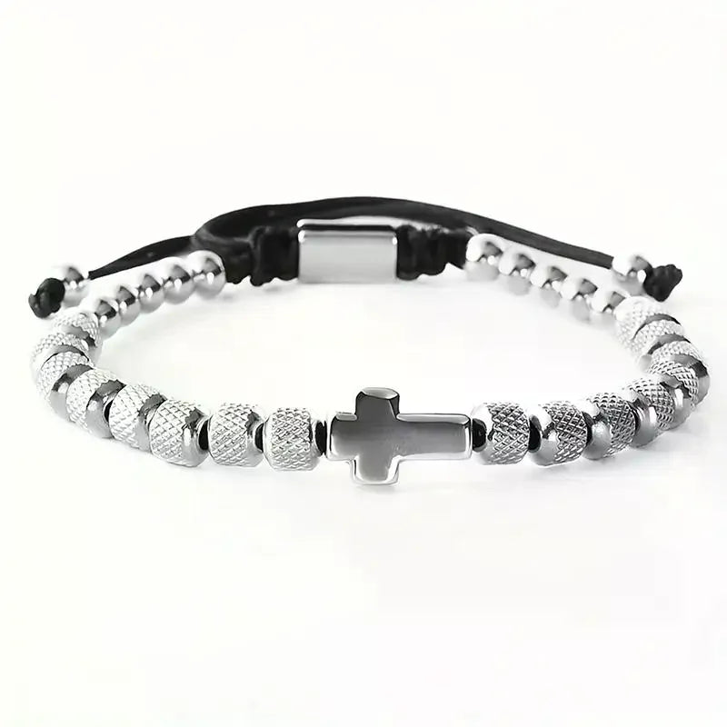 Stainless Steel Beaded Charm Bracelet – Handmade Christian Prayer Fitness Jewelry Gift