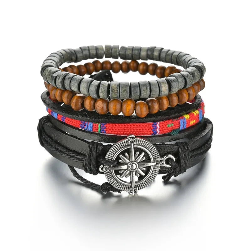 Men’s Multi Layer Leather Cross Bracelet – Braided Stainless Steel Prayer Wristband