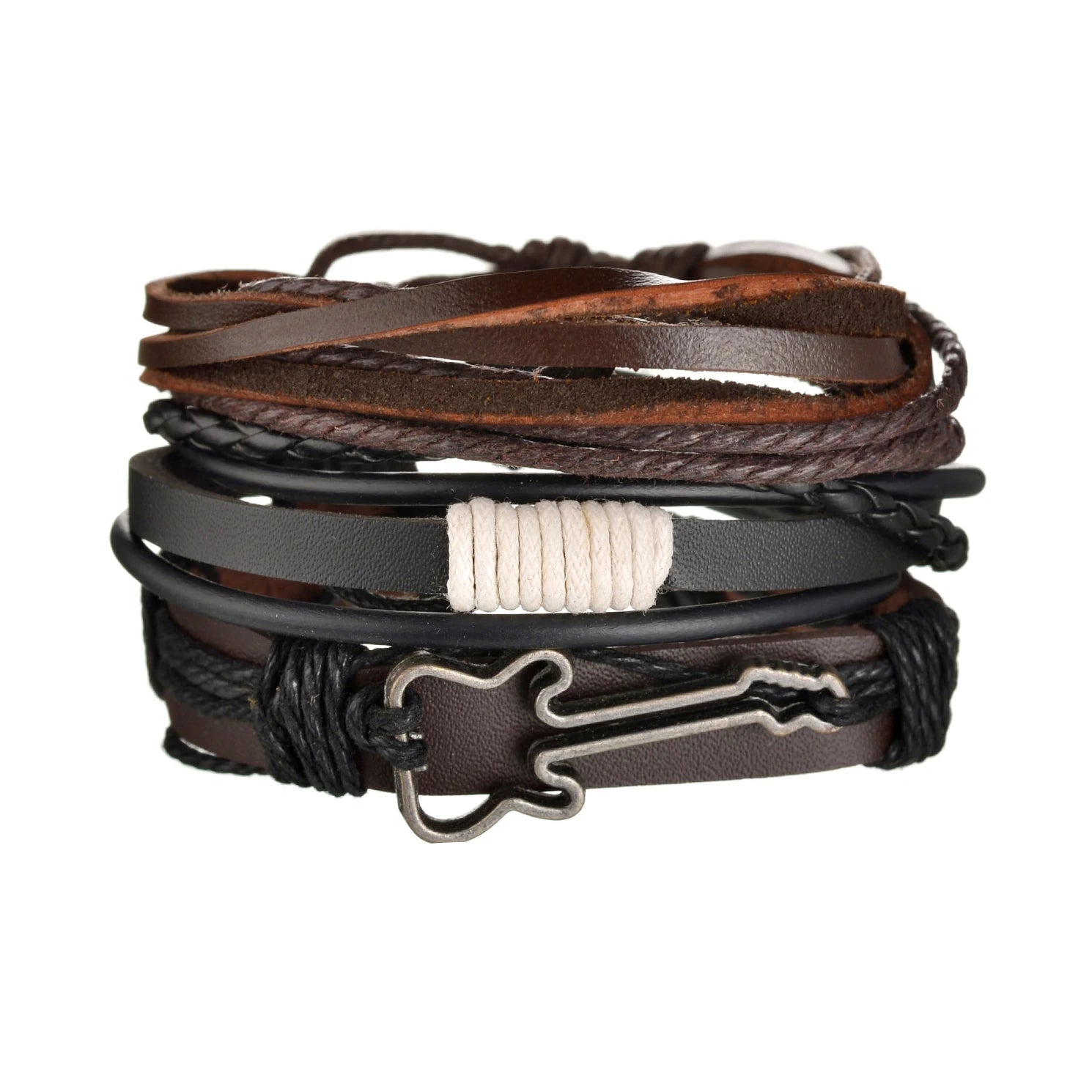 Men’s Multi Layer Leather Cross Bracelet – Braided Stainless Steel Prayer Wristband