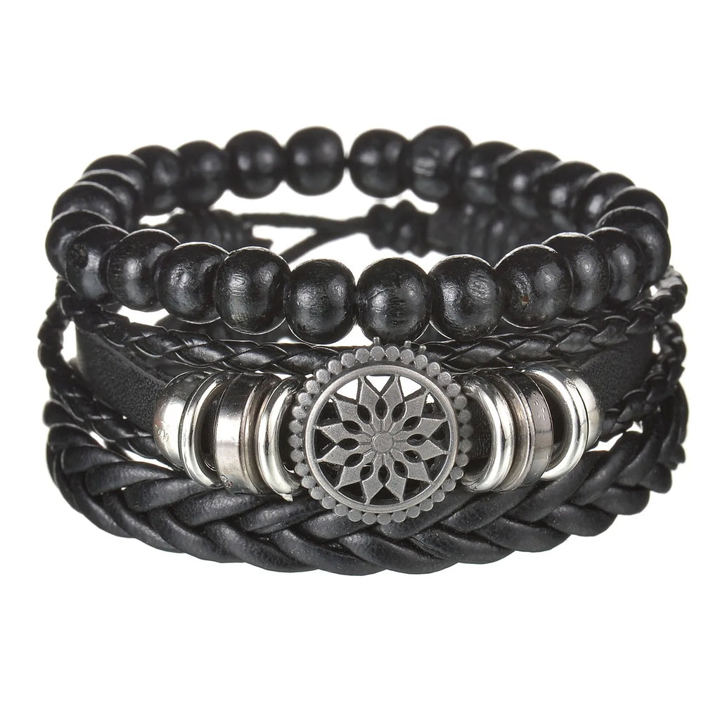 Men’s Multi Layer Leather Cross Bracelet – Braided Stainless Steel Prayer Wristband