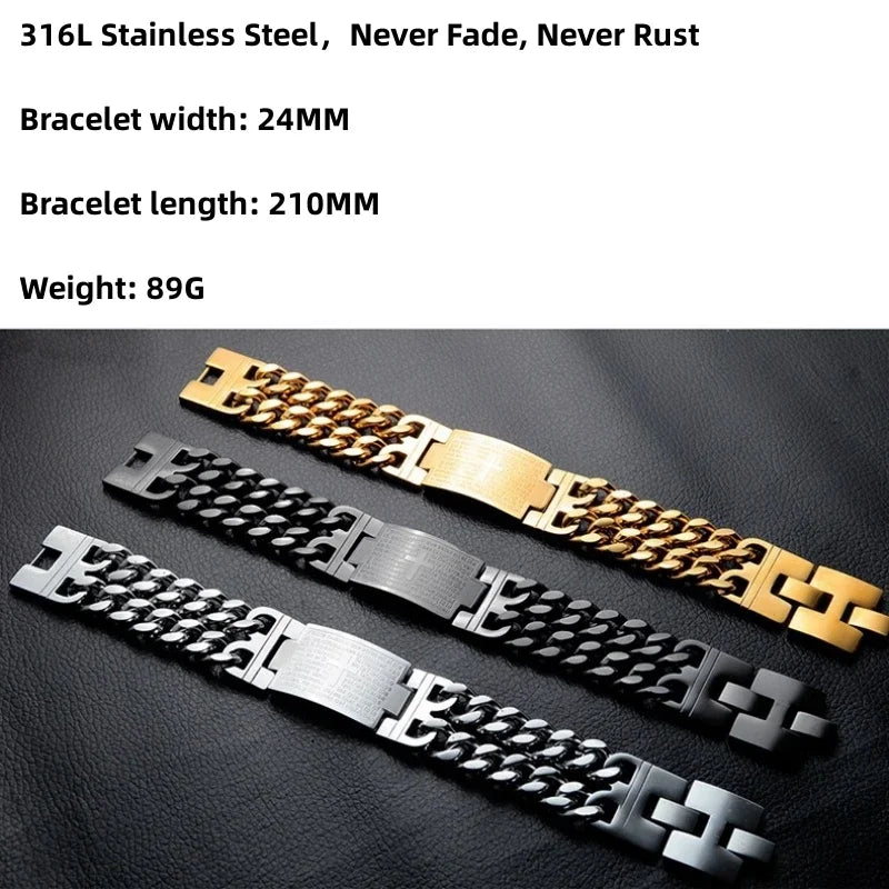 Stainless Steel Cuban Chain Cross Bracelet – Trendy Men’s Christian Hand Jewelry