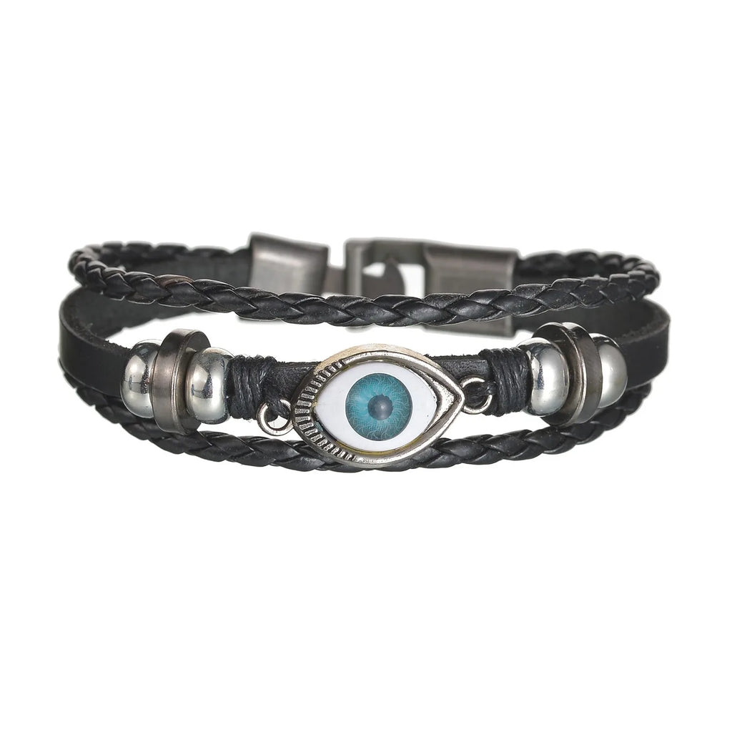 Men’s Multi Layer Leather Cross Bracelet – Braided Stainless Steel Prayer Wristband