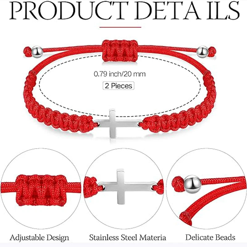 Handmade Black String Rope Cross Bracelet Set – Matching Christian Friendship Gift
