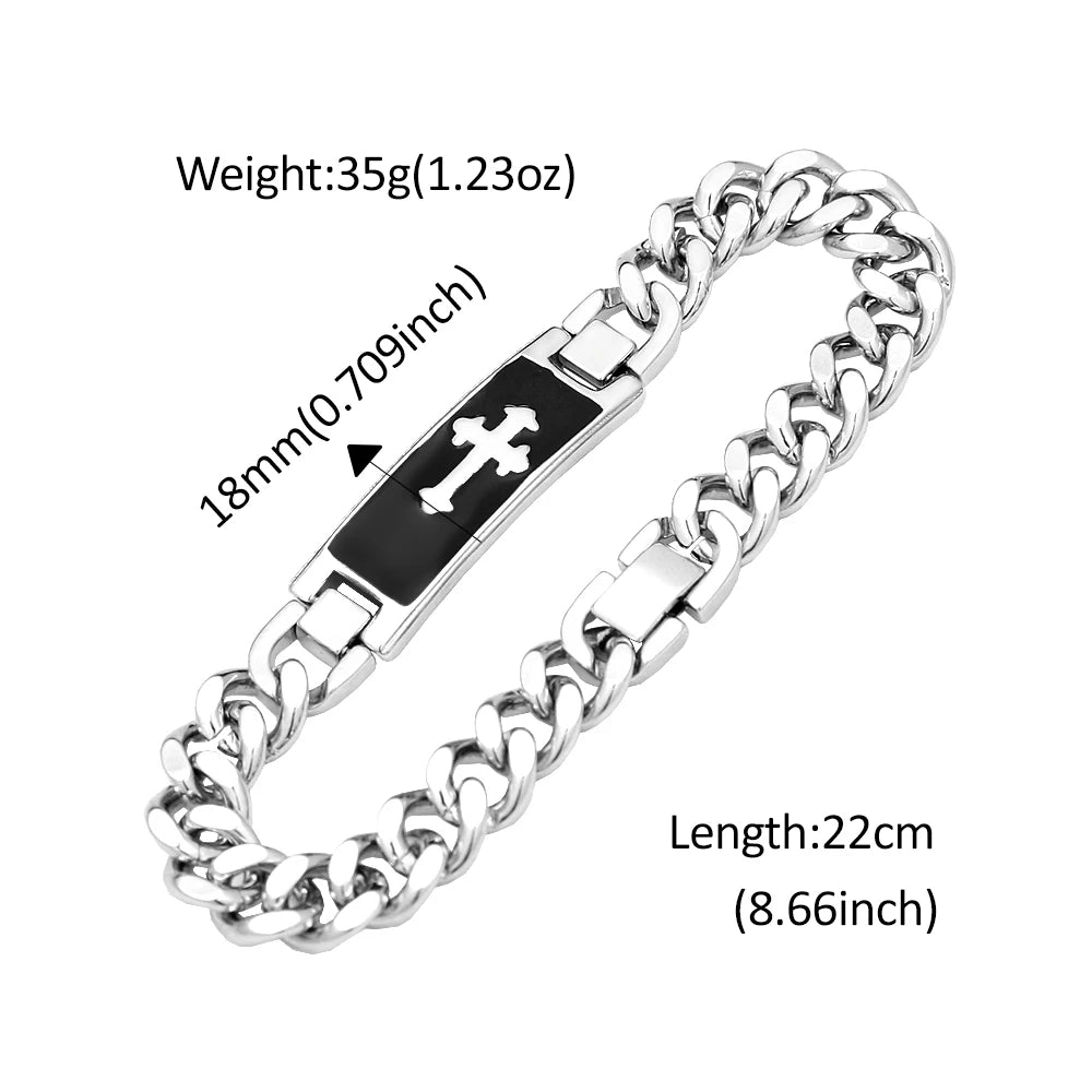 Stainless Steel Cuban Link Cross Bracelet – Unisex Punk Hip Hop Jewelry