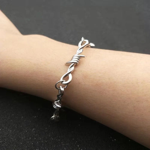 Barbed Wire Heart Cross Chain Bracelet – Trendy Unisex Christian Faith Gift