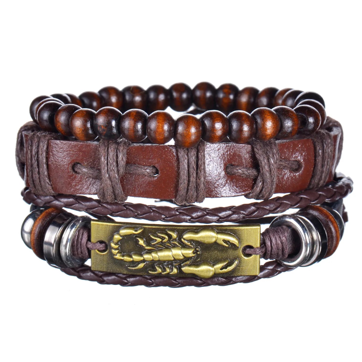 Men’s Multi Layer Leather Cross Bracelet – Braided Stainless Steel Prayer Wristband