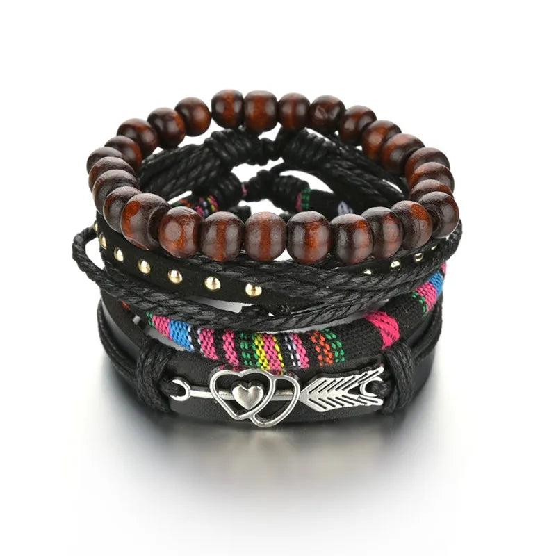 Men’s Multi Layer Leather Cross Bracelet – Braided Stainless Steel Prayer Wristband