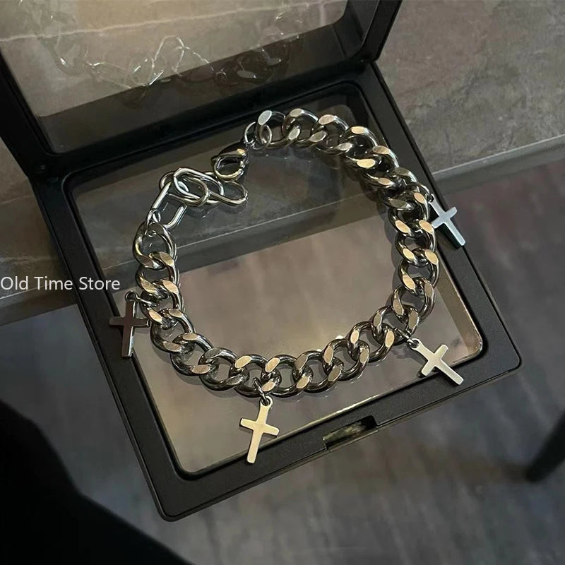 Stainless Steel Cross Chain Bracelet – Christian Faith Jewelry Gift for Christian Men