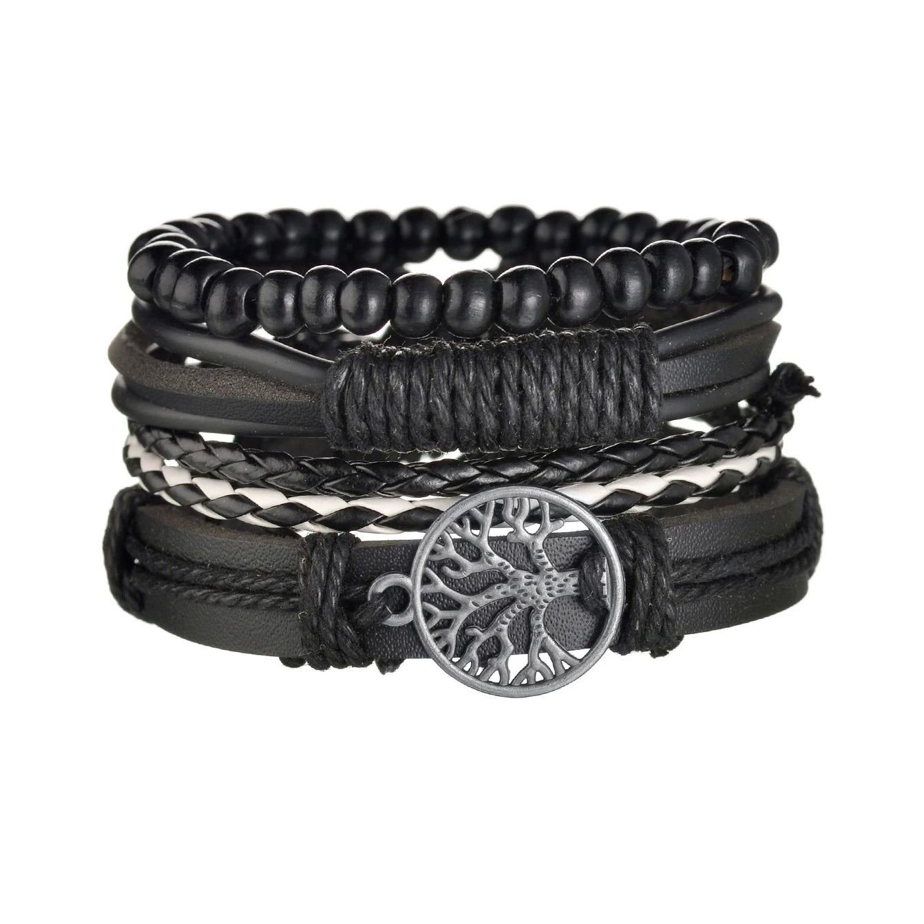 Men’s Multi Layer Leather Cross Bracelet – Braided Stainless Steel Prayer Wristband