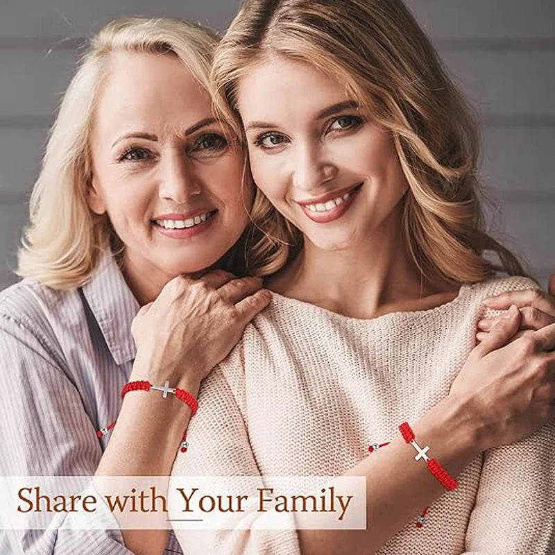 Handmade Black String Rope Cross Bracelet Set – Matching Christian Friendship Gift