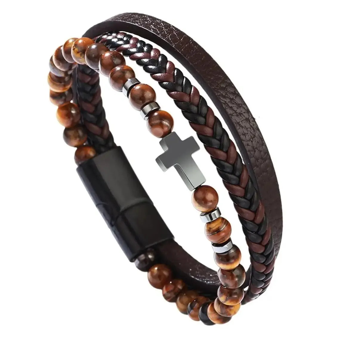 Men’s Multi Strand Woven Cross Bracelet – Braided Cuff Wristband Christian Jewelry