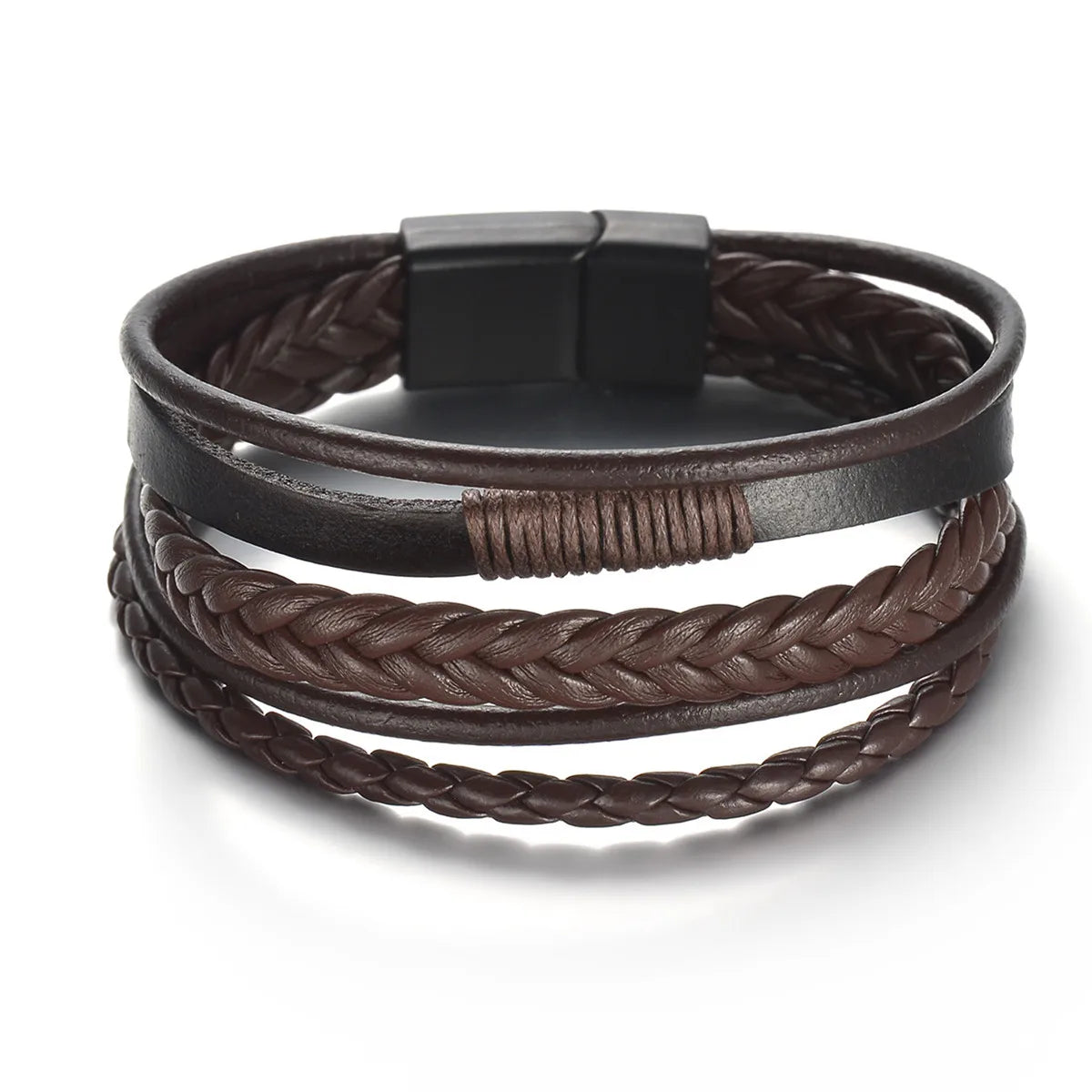 Men’s Multi Layer Leather Cross Bracelet – Braided Stainless Steel Prayer Wristband