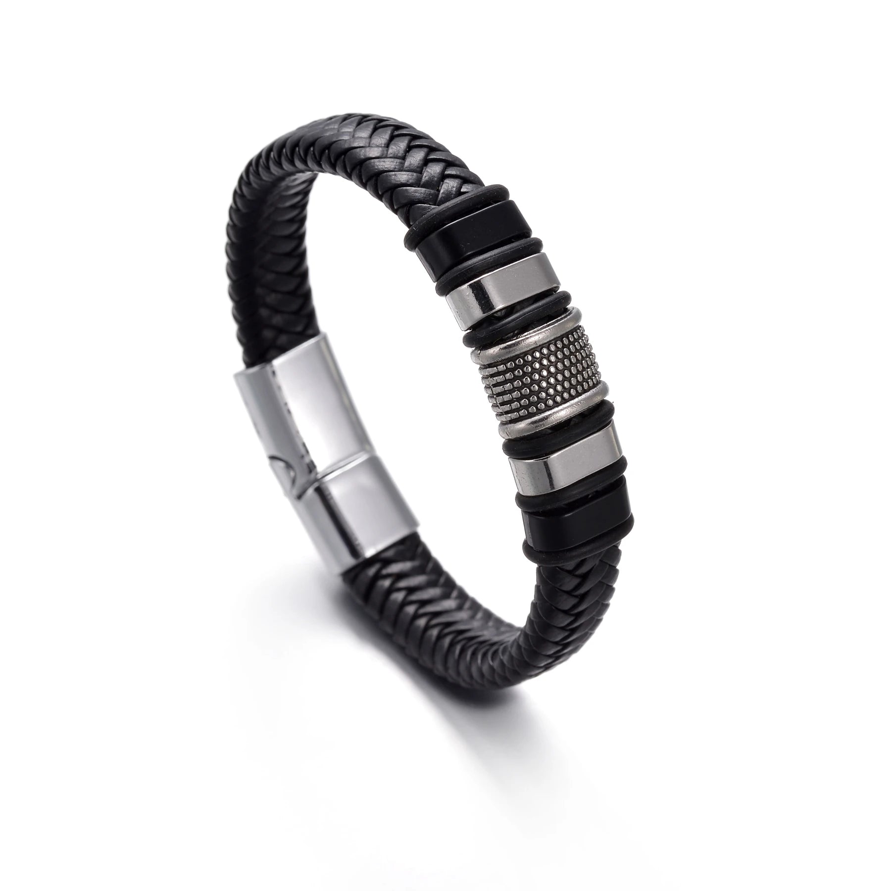 Men’s Multi Layer Leather Cross Bracelet – Braided Stainless Steel Prayer Wristband