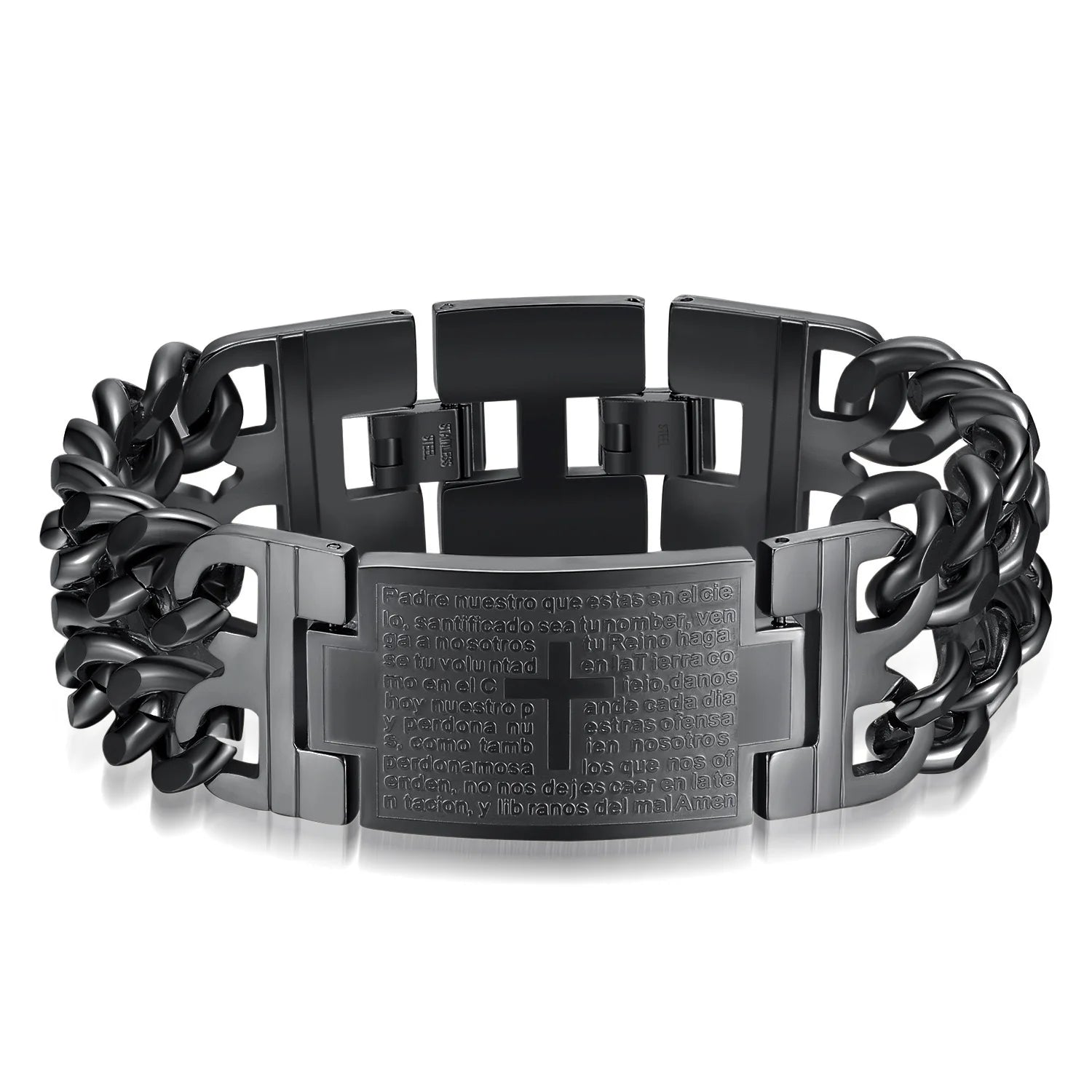 Stainless Steel Cuban Chain Cross Bracelet – Trendy Men’s Christian Hand Jewelry