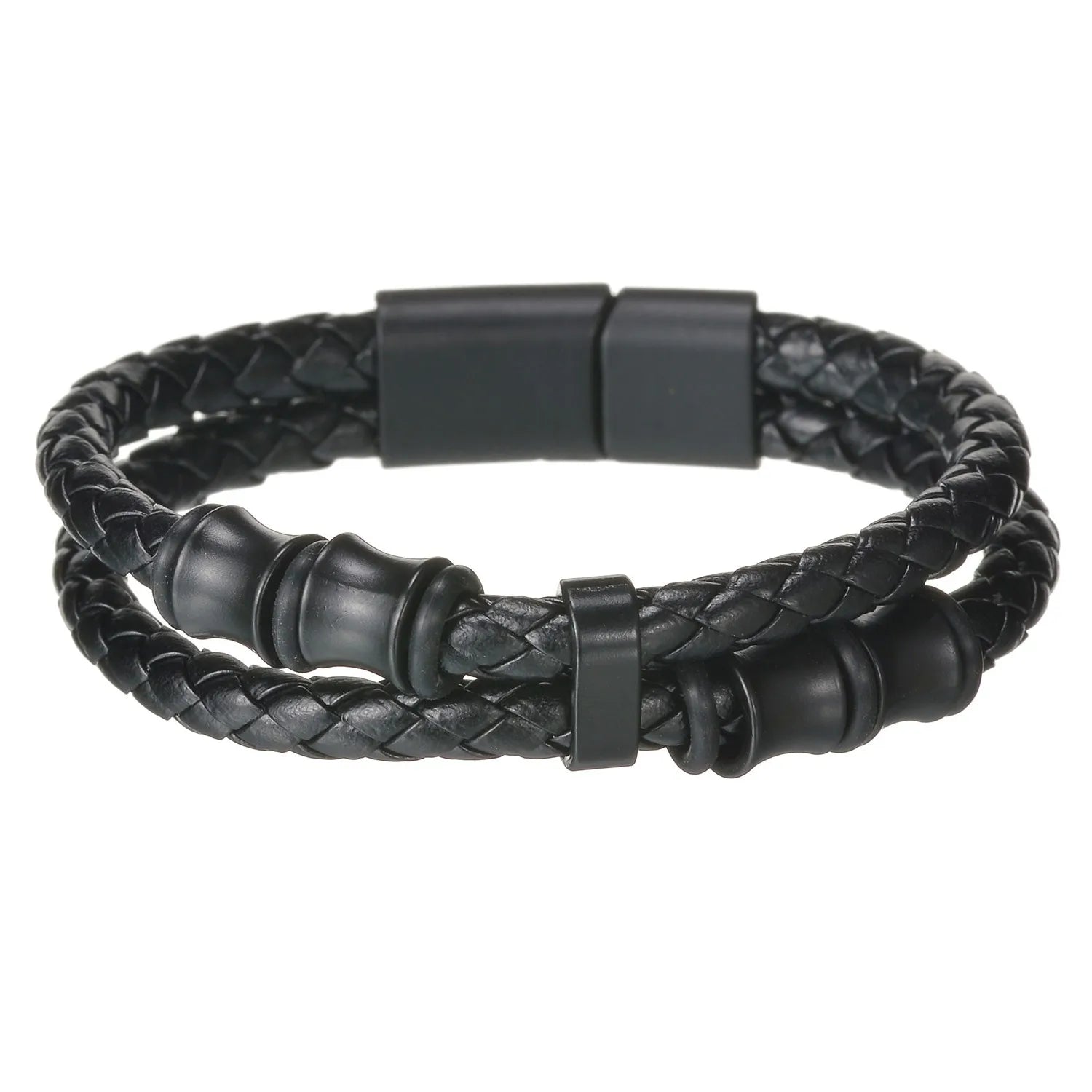 Men’s Multi Layer Leather Cross Bracelet – Braided Stainless Steel Prayer Wristband