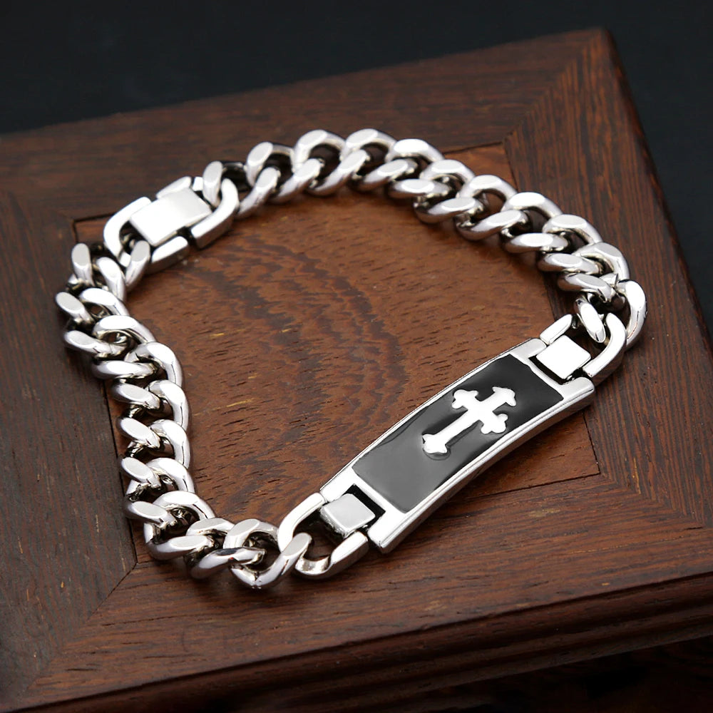 Stainless Steel Cuban Link Cross Bracelet – Unisex Punk Hip Hop Jewelry