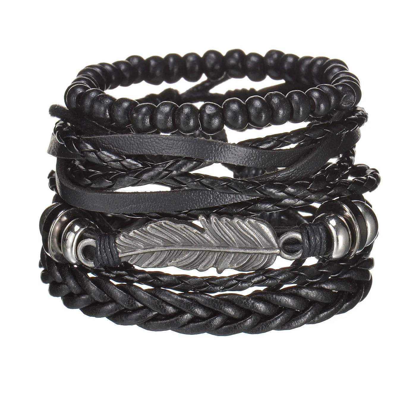 Men’s Multi Layer Leather Cross Bracelet – Braided Stainless Steel Prayer Wristband