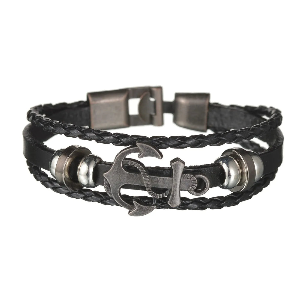 Men’s Multi Layer Leather Cross Bracelet – Braided Stainless Steel Prayer Wristband