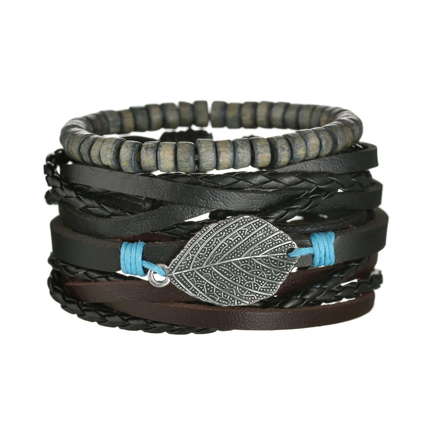 Men’s Multi Layer Leather Cross Bracelet – Braided Stainless Steel Prayer Wristband