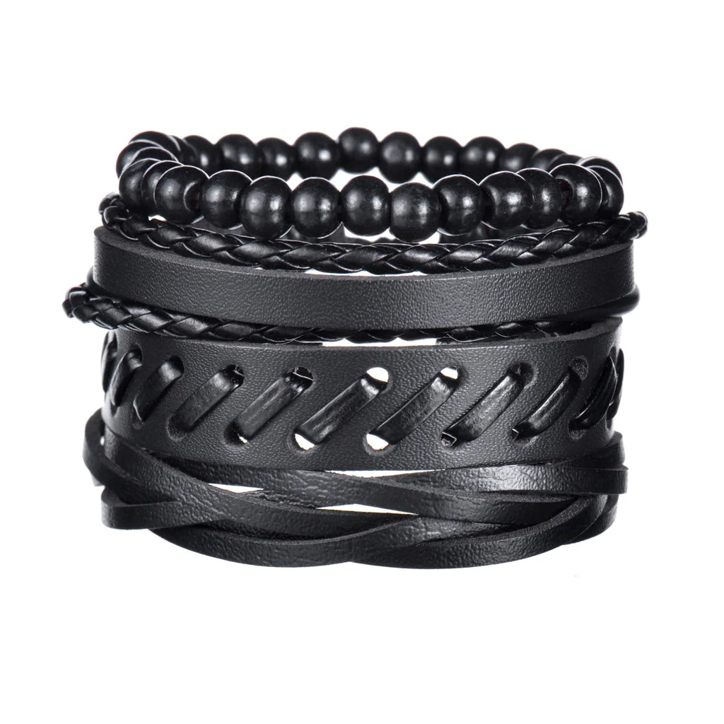 Men’s Multi Layer Leather Cross Bracelet – Braided Stainless Steel Prayer Wristband